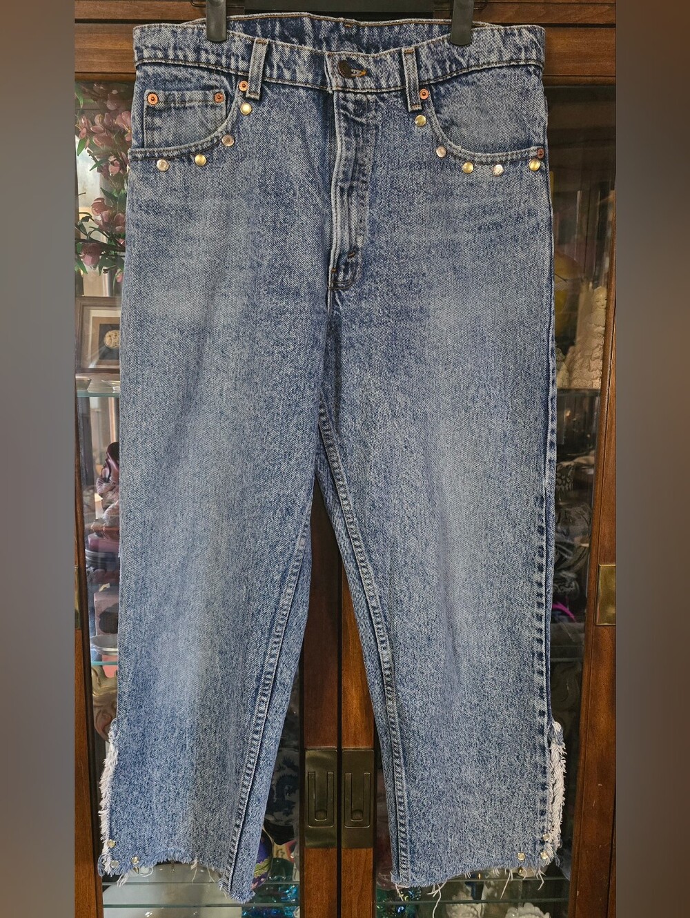 Vintage 1988 Levi's Acid Wash Reworked Studded Cropped Jeans - Made in USA